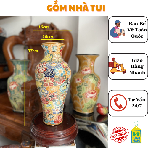 BÌNH BÁCH HOA DÁNG THON 37CM GỐM SỨ THỦ CÔNG NAM BỘ CẮM BÔNG TRANG TRÍ DECOR