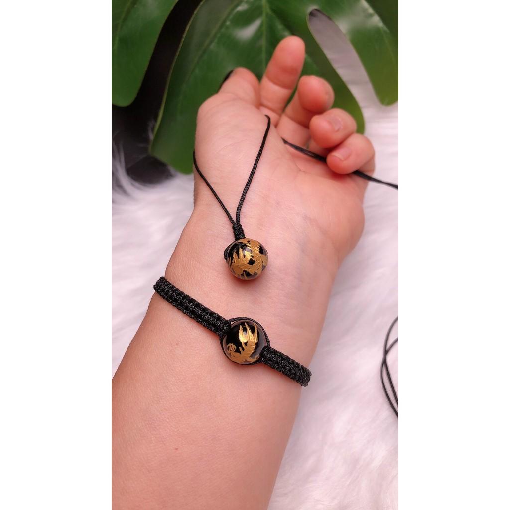 COMBO VÒNG VÀ DÂY CHUYỀN ĐÁ THẠCH ANH ĐEN HỌA TIẾT DÂY ĐEN