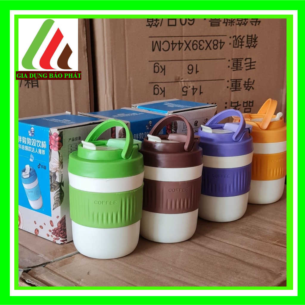 Bình nước thủy tinh bọc nhựa chống nóng có nắp bật đậy kín với 2 đầu uống nước tiện lợi đáng yêu 350ml