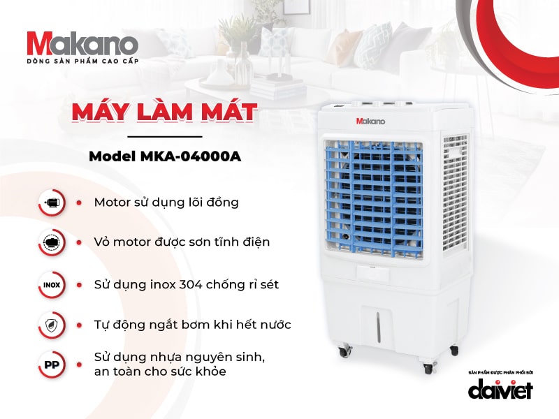 Máy làm mát không khí/ Quạt Hơi Nước Makano MKA-04000A Dung Tích 33L - Công Suất 110W - Bảo Hành 12 Thang