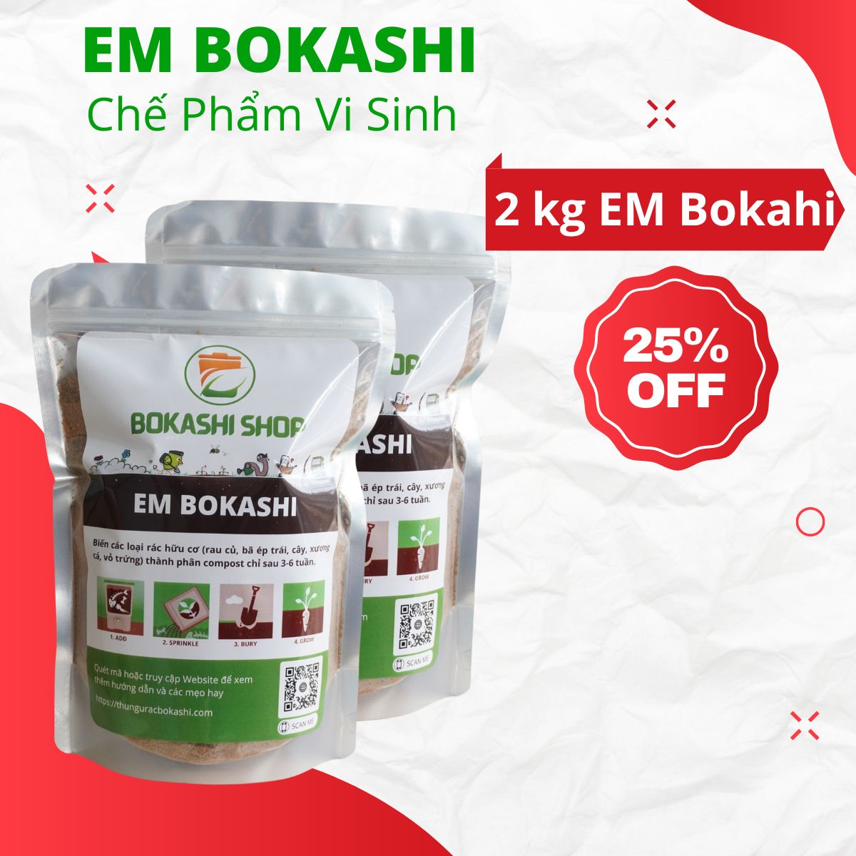 2 Kg Chế Phẩm Vi Sinh EM Bokashi - Thùng ủ rác hữu cơ Bokashi
