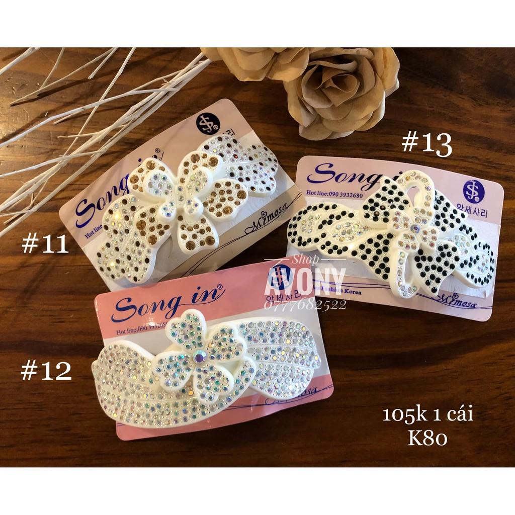Kẹp tóc - Cặp đuôi tóc songin Mimosa nền trắng đính đá lấp lánh