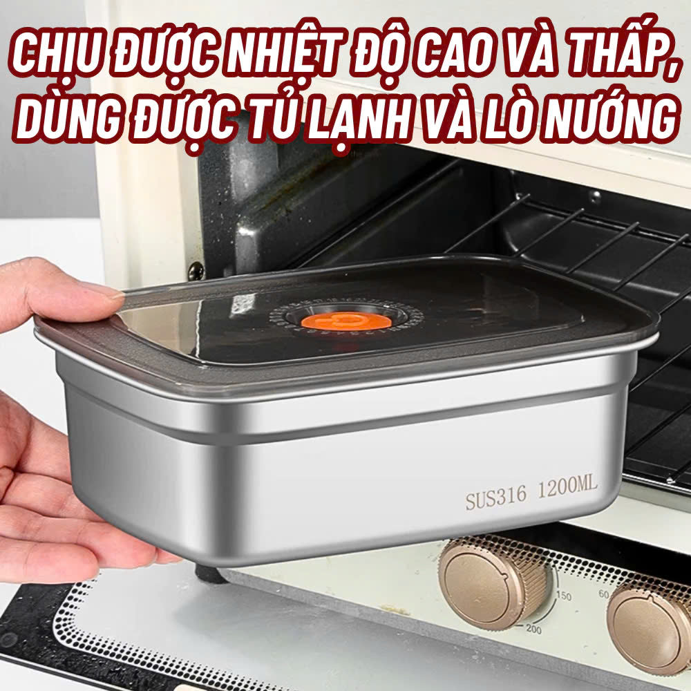 Hộp Đựng Thực Phẩm Tủ Lạnh, Đồ Ăn Bằng Inox 304 Có Nắp Nhựa Kèm Theo Tiện Lợi (135x105x58 mm) Và Loại To ( 250x200x60 mm)