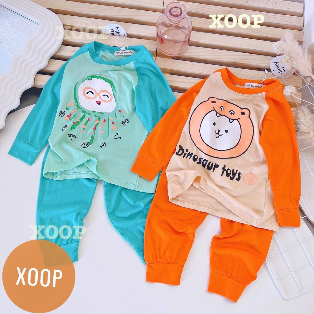 Đồ bộ dài phối tay hàng minky mom chất thun lạnh in họa tiết mặt trời-sunsine cho bé trai bé gái ( Size từ 8-19kg) BD6