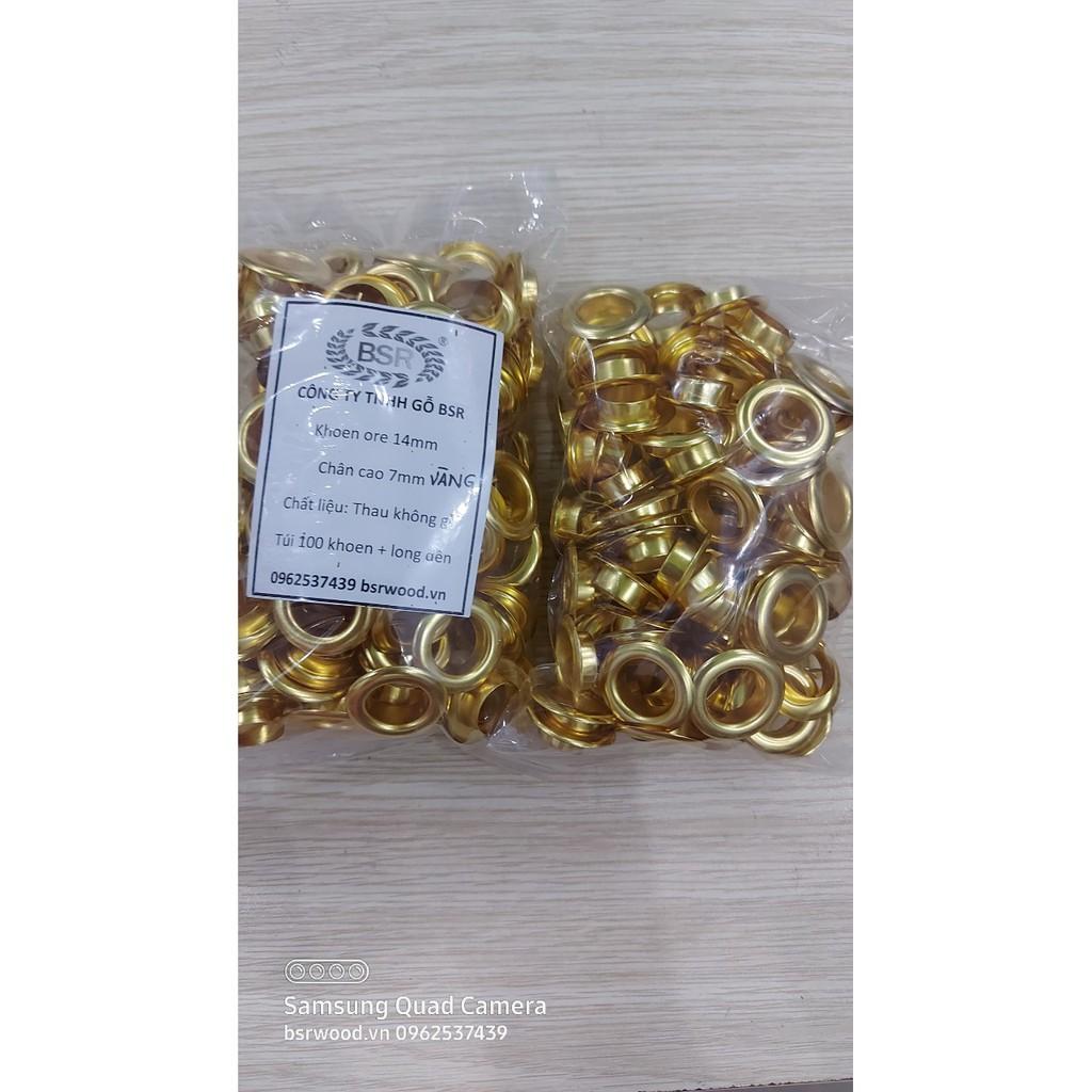 Khoen ore 14mm Khoen mắt cáo 14ly Thau không gỉ MÀU VÀNG Khuy mắt cáo bấm vải Túi 100 cái  Phụ liệu may mặc