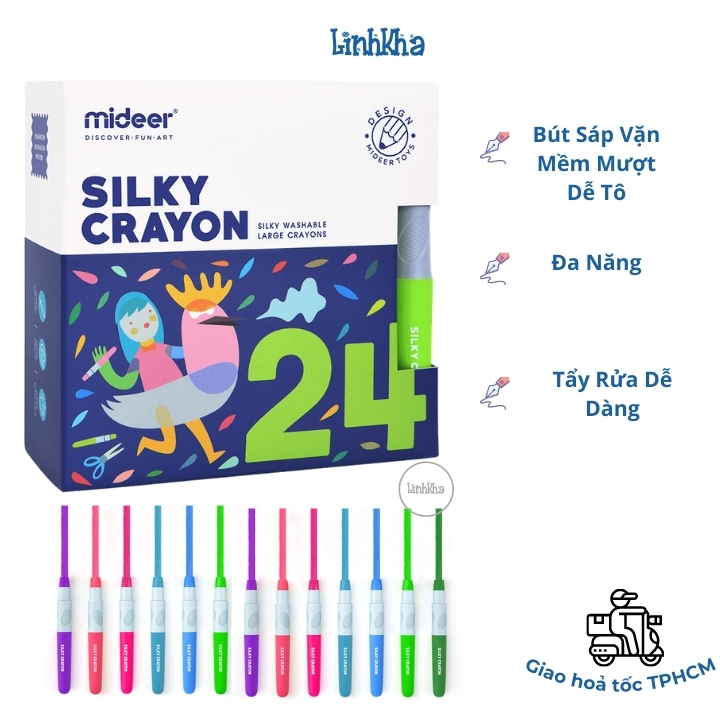 Bộ Bút Sáp Vặn 24 Màu Mềm Mượt Cho Bé Tập Vẽ - Mideer silky crayon 24 colours