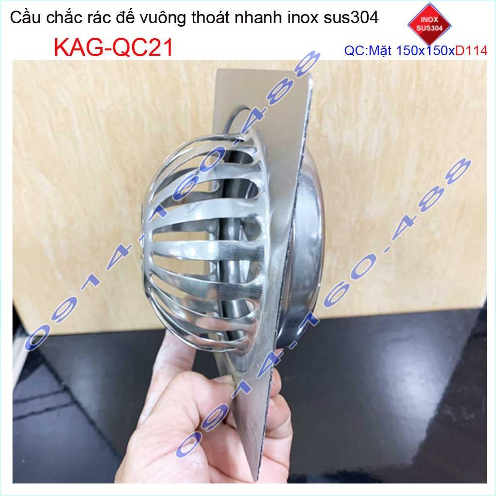 Cầu chắn rác đế vuông 15x15cm D114 KAG-QC21, Phễu thoát nước sân thượng SUS304 ống 11.4cm thoát nhanh chắn rác tốt