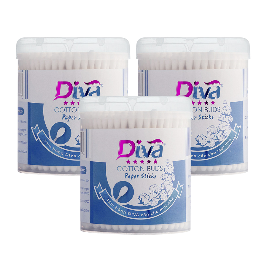 Combo 3 Hộp Tăm Bông Diva Thân Giấy - 200 Que/Hộp