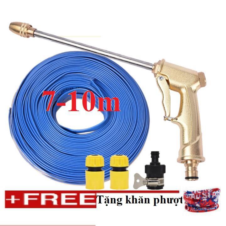 Bộ dây vòi xịt nước rửa xe, tưới cây . tăng áp 3 lần, loại 7m, 10m 206701-3 đầu đồng, cút+tặng khăn phượt TL