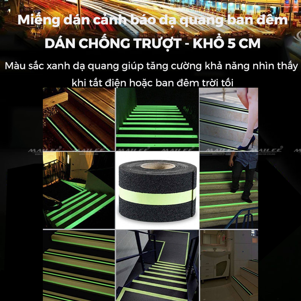 Băng keo chống trượt dạ quang 5m x 5cm cao cấp PQ-505, dán cầu thang, chống trơn trượt hiệu quả dành cho văn phòng, nhà xưởng, chân bậc cầu thang - Mai Lee