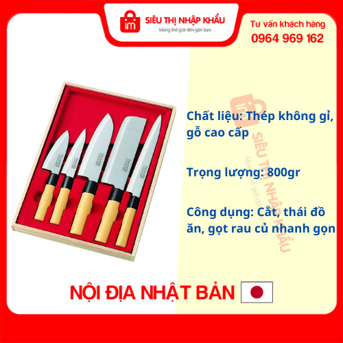 Bộ 5 dao cán gỗ siêu nhẹ nhiều kích cỡ