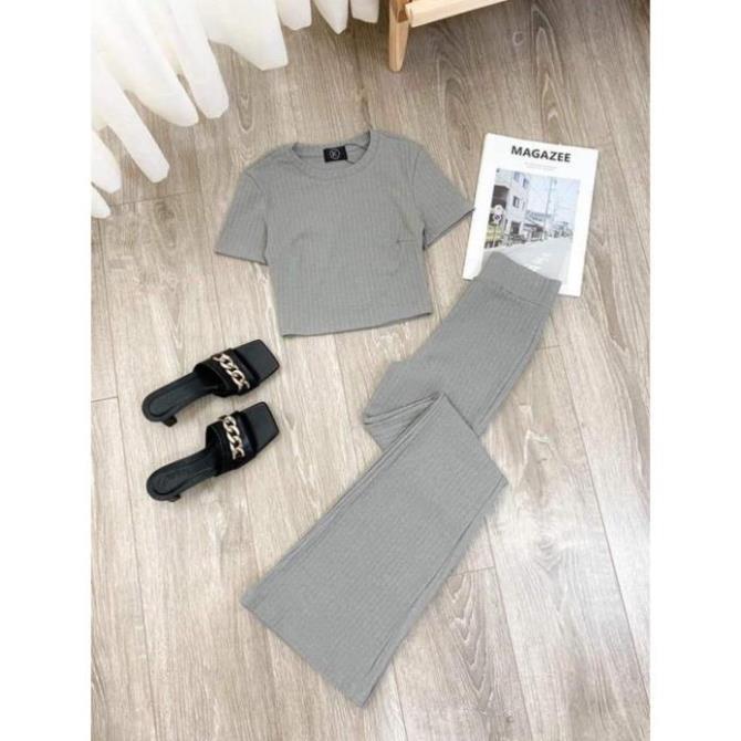 TBL-TASA Set bộ áo thun gân thể thao quần dài cực đẹp thời trang nữ dạo phố dự tiệc (xám, đen,hồng)
