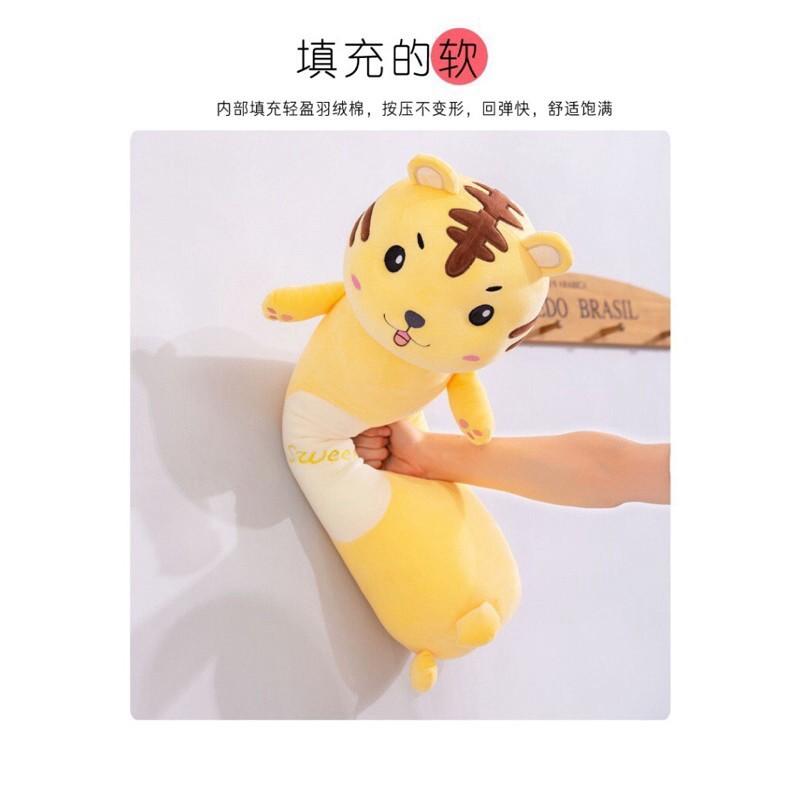 Gối Ôm Gấu Bông Hình Thú Hổ Vàng Cho Bé Kích Thước 1m1, Co Dãn 4 Chiều Chất Vải Mềm Mịn