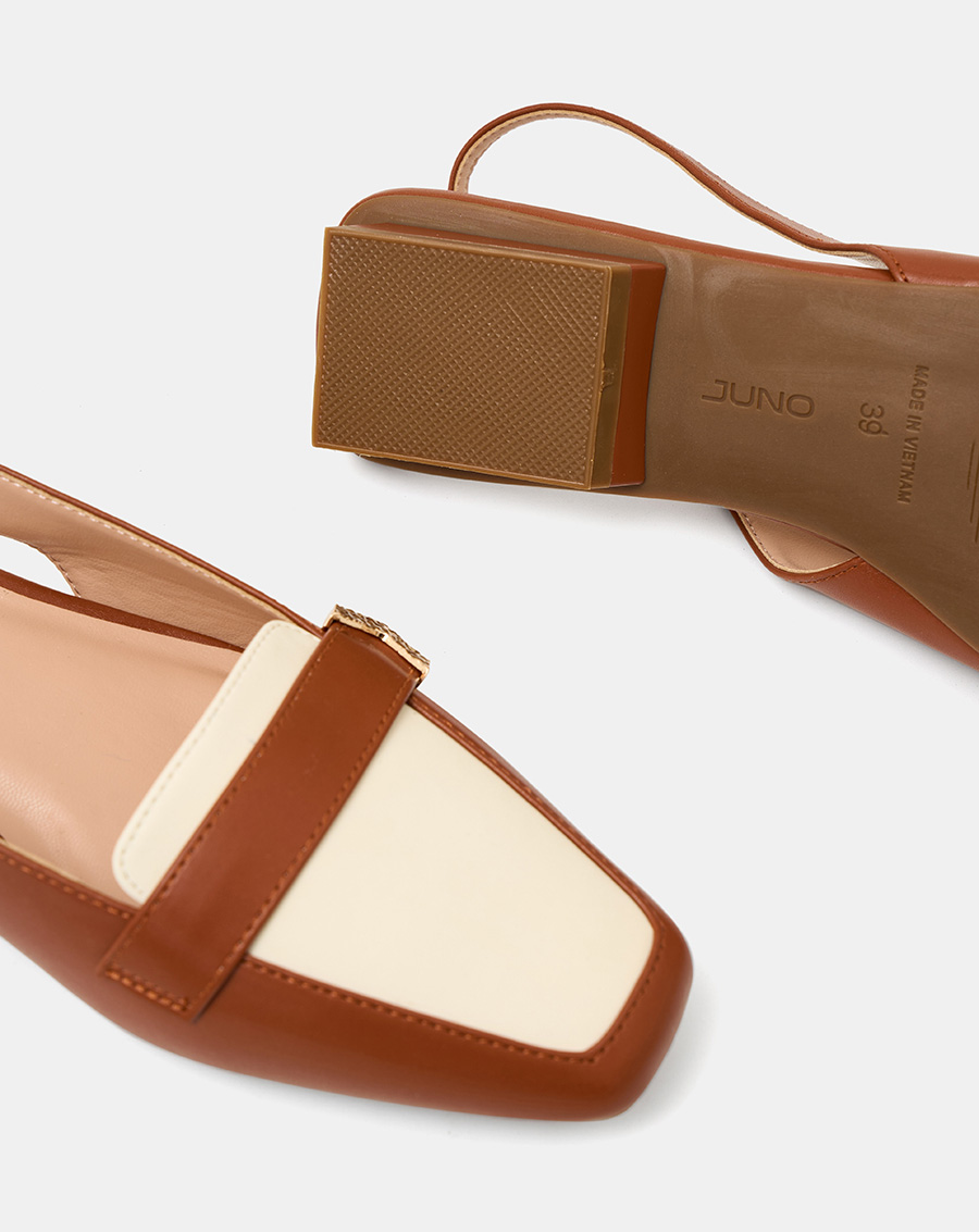 Giày Búp Bê Nữ 3cm Thời Trang JUNO Slingback Đế Bệt Mũi Loafer BB03126