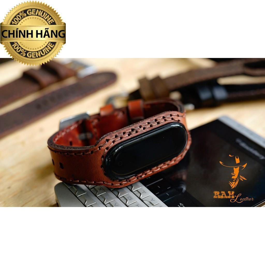 DÂY DÀNH CHO MIBAND 4 / 3 DA BÒ NÂU ĐỎ - RAM Leather chính hãng