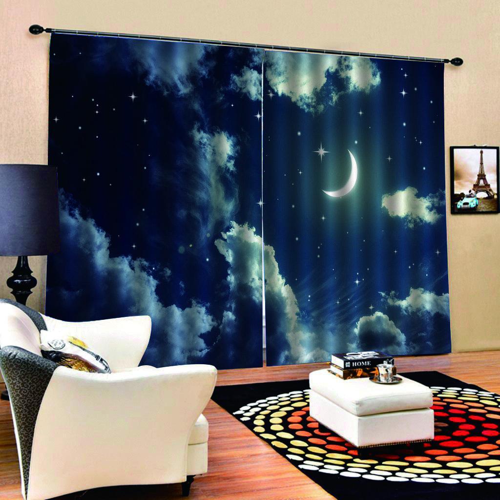Night Sky Print Living Room Window Drapes 2 Panel Set MACHINE WASHABLE