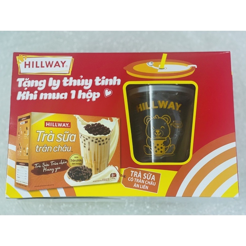 Trà Sữa Trân Châu Hillway (8 Gói/Hộp) - Tặng kèm 1 Ly Thủy Tinh