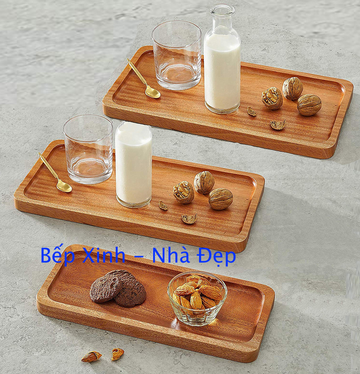 KHAY CHỮ NHẬT BẰNG GỖ XÀ CỪ NGUYÊN KHỐI CÓ 2 MÀU KT 30.5 x 12.7 x 2cm