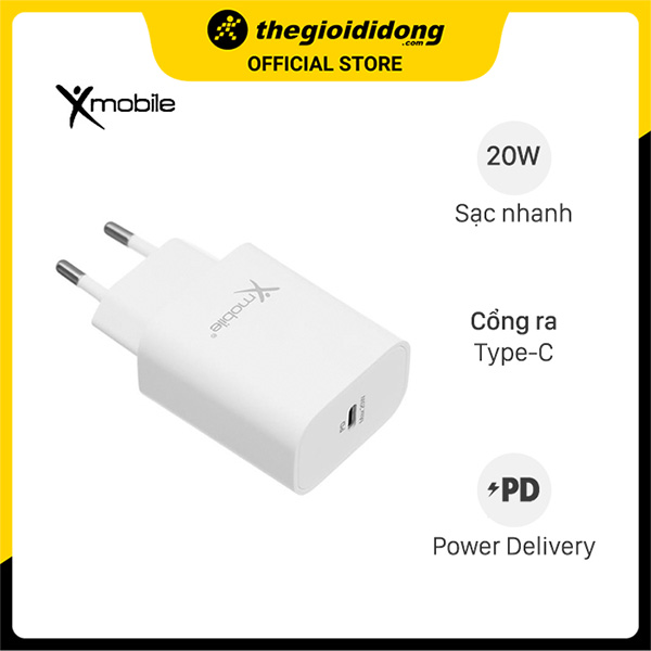 Adapter Sạc Type C PD 20W Xmobile TCE20W Trắng - Hàng Chính Hãng