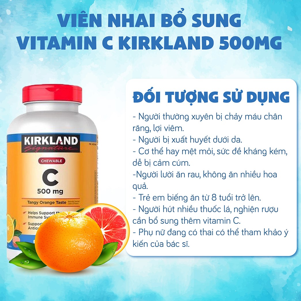 Vitamin C Kirkland Signature Mỹ Tăng cường sức đề kháng, Sáng da, làm chậm quá trình lão hóa, nhanh lành vết thương - QuaTangMe Extaste