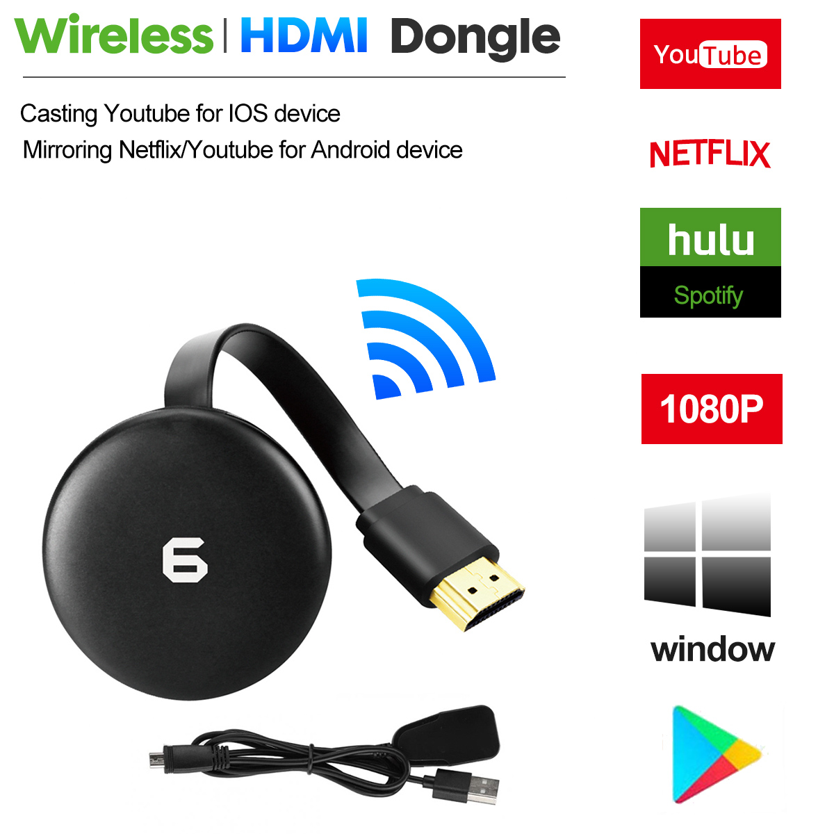 ROGTZ Thiết Bị HDMI Không Dây Kết Nối Điện Thoại Với TV Wireless G6 - Hàng Nhập Khẩu