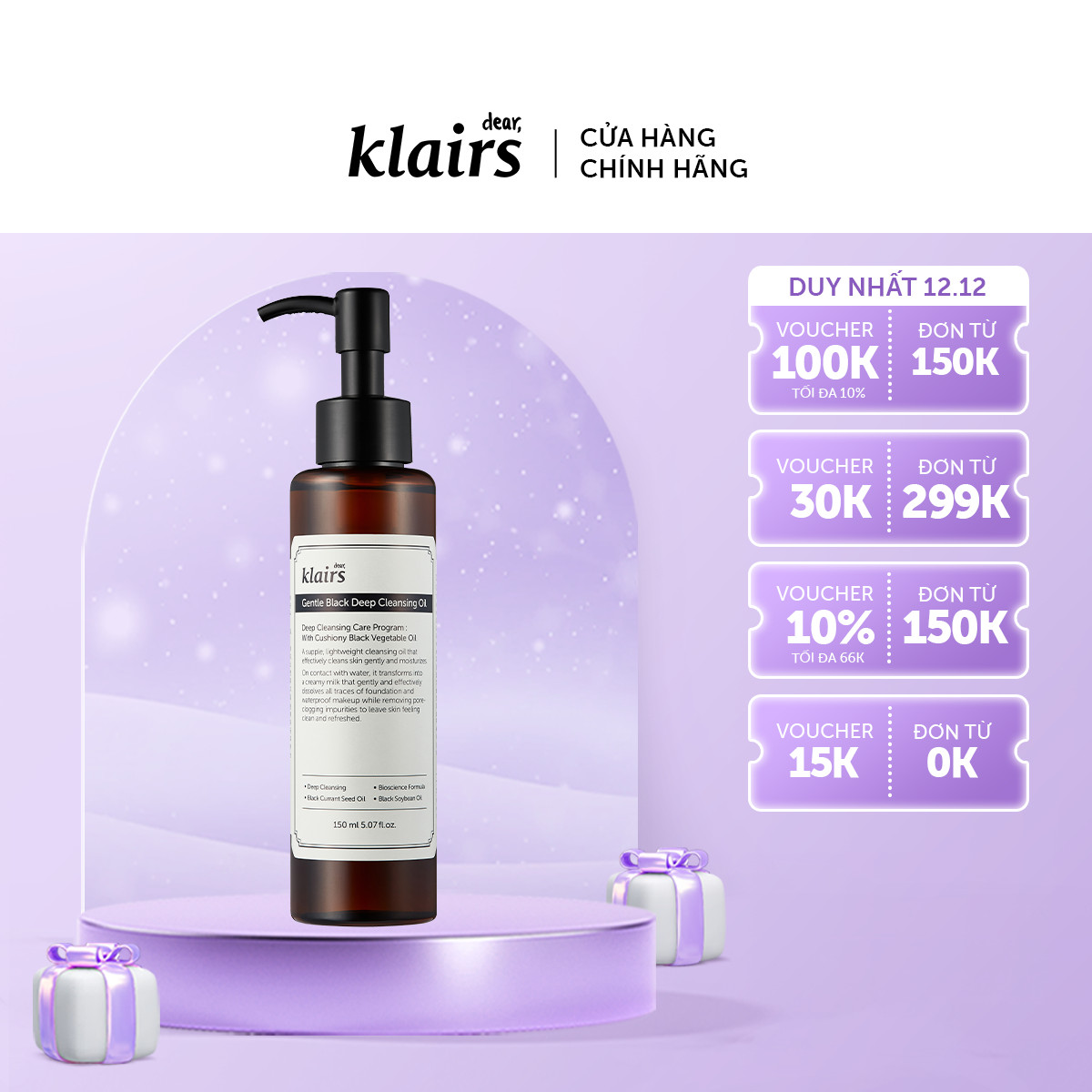 Dầu tẩy trang Dear Klairs Gentle Black Deep Cleansing Oil150ml