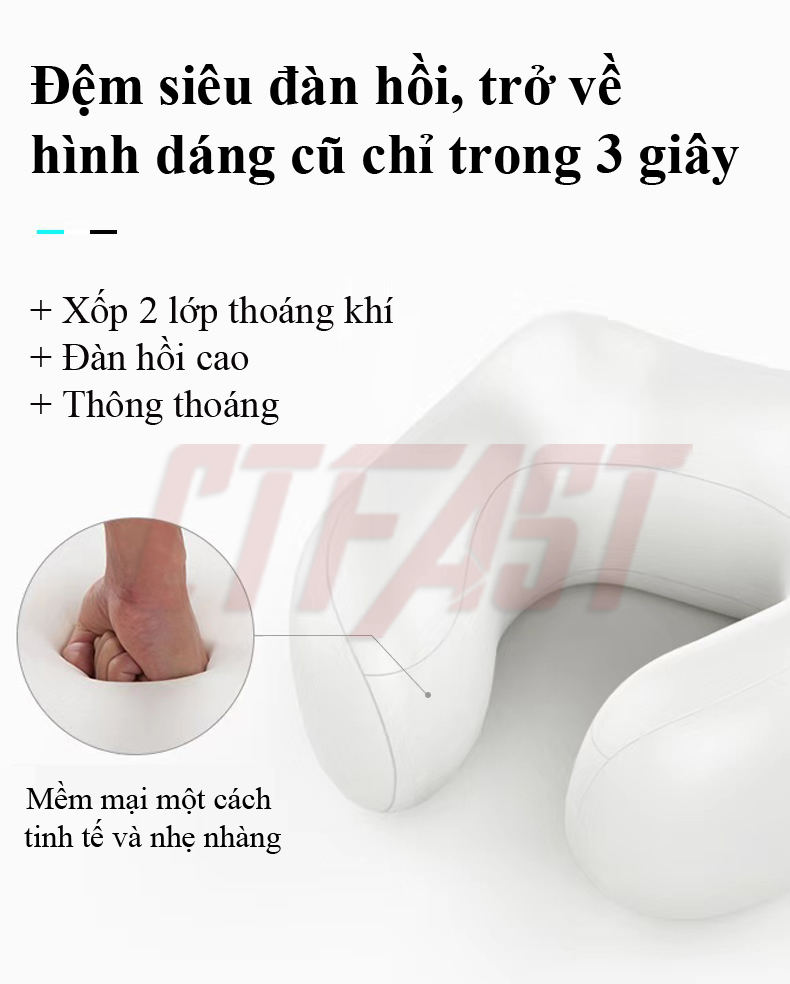 Gối massage cổ chữ U cao cấp CTFAST 01 - Mô phỏng mát xa 3D , xoa bóp, rung, kết hợp massage nhiệt hỗ trợ giảm đau cổ vai gáy, làm gối ngủ văn phòng - Hàng chính hãng