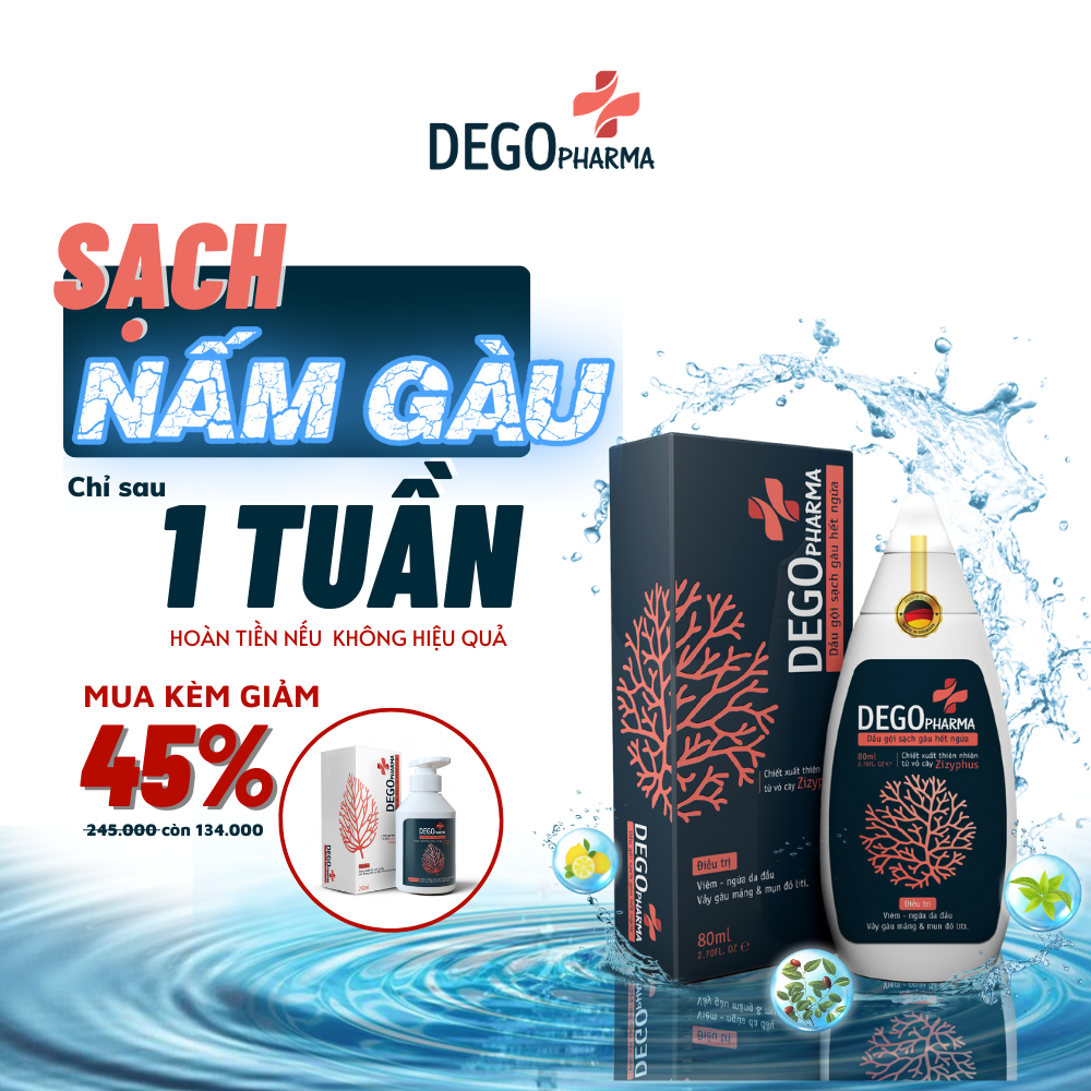 Dego Pharma - Dầu gội sạch vảy gàu mảng trắng, hết ngứa chiết xuất thiên nhiên từ vỏ cây Zizyphus, sản xuất theo tiêu chuẩn và dưới sự giám sát của công ty dược phẩm Châu Âu