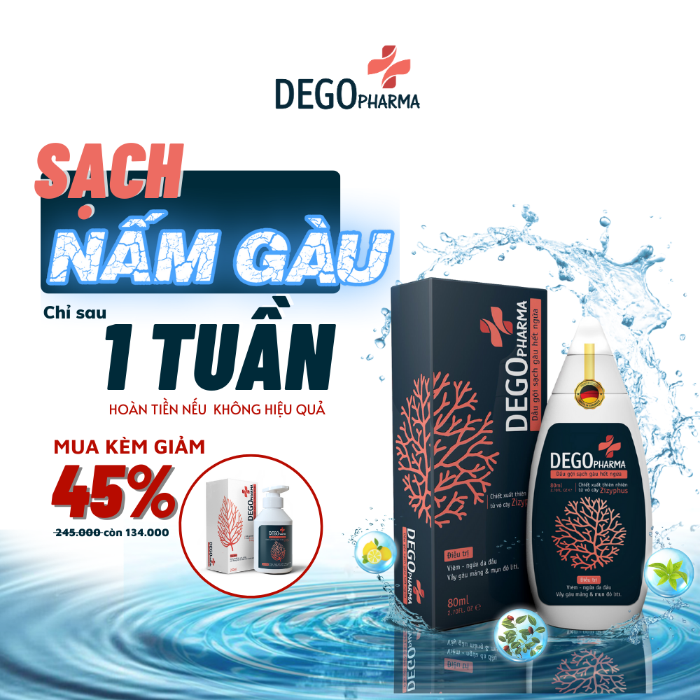 Dego Pharma - Dầu gội sạch vảy gàu mảng trắng, hết ngứa chiết xuất thiên nhiên từ vỏ cây Zizyphus, sản xuất theo tiêu chuẩn và dưới sự giám sát của công ty dược phẩm Châu Âu (80ml)