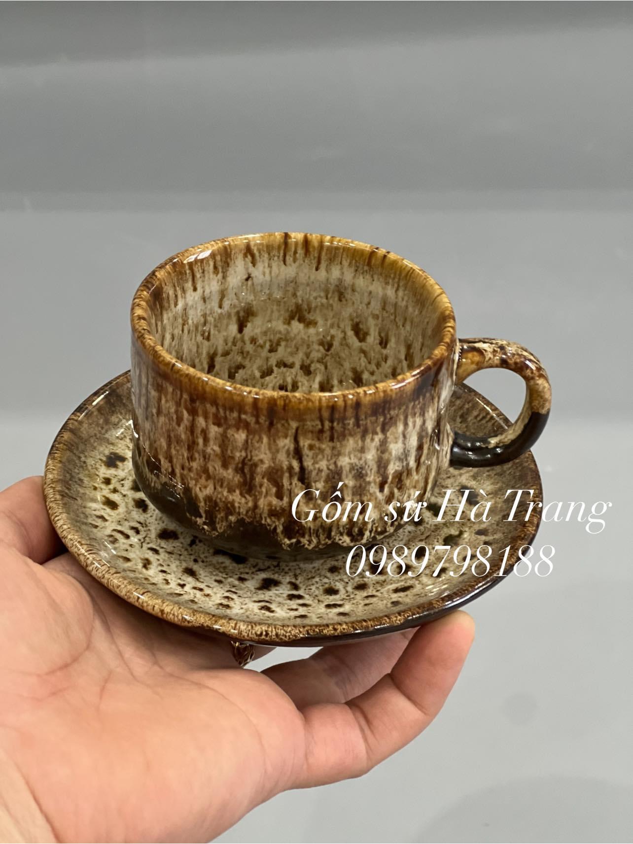 Bộ tách cafe nóng gốm sứ Bát Tràng cao cấp men hoả biến gấm dung tích 150ml