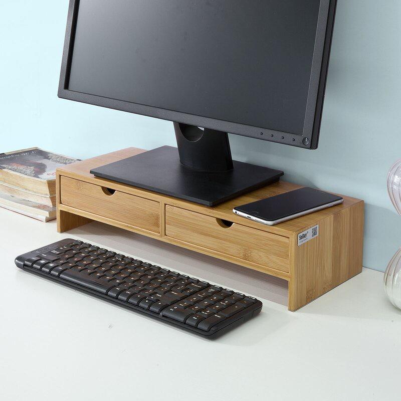 Kệ gỗ để màn hình máy tính có học kéo  nâng màn hình lên đến 11cm / Giảm căng thẳng cổ / bàn làm việc gọn gàng