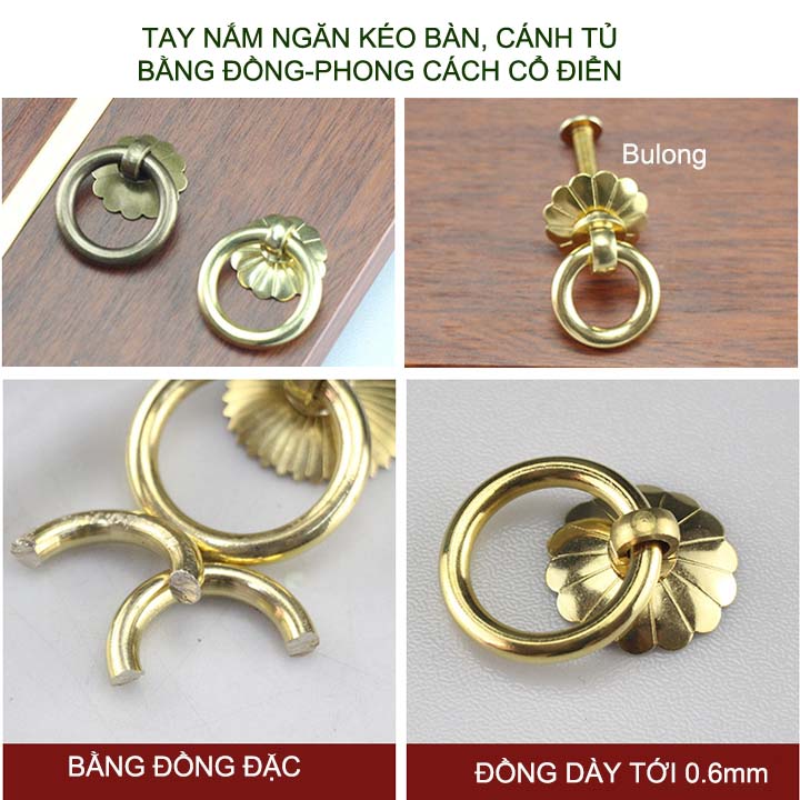 01 Tay nắm cửa, ngăn kéo bàn làm bằng đồng đặc phong cách cổ điển (mẫu S4)