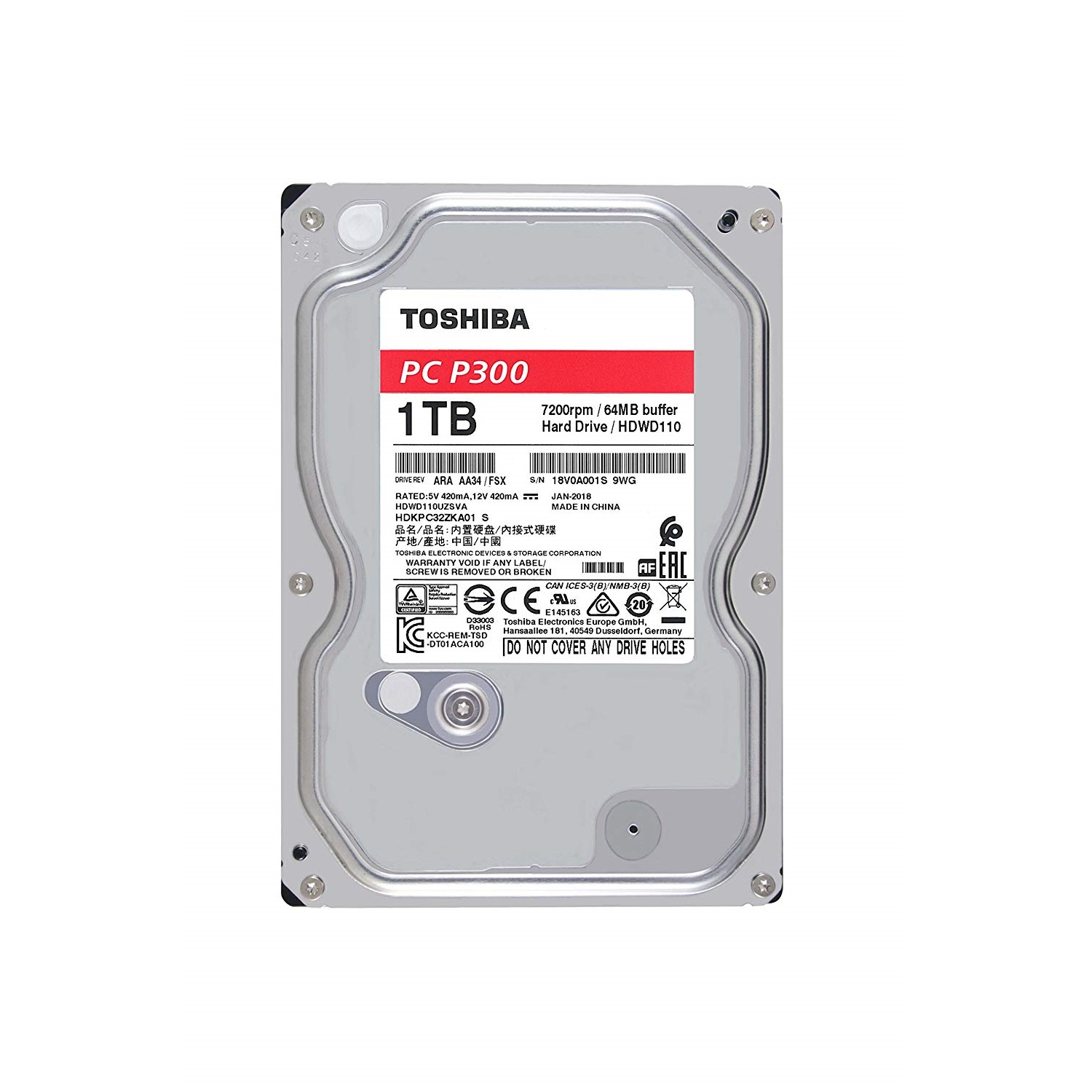 Ổ Cứng HDD Toshiba 1TB P300 series (64MB) 7200rpm SATA3 HDWD110UZSVA - Hàng Chính Hãng