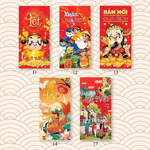 Set 10 Bao Lì Xì Đỏ 3D Mừng Tuổi Mang Đến Tài Lộc An Nhiên Thịnh Vượng Hoạ Tiết Ngẫu Nhiên