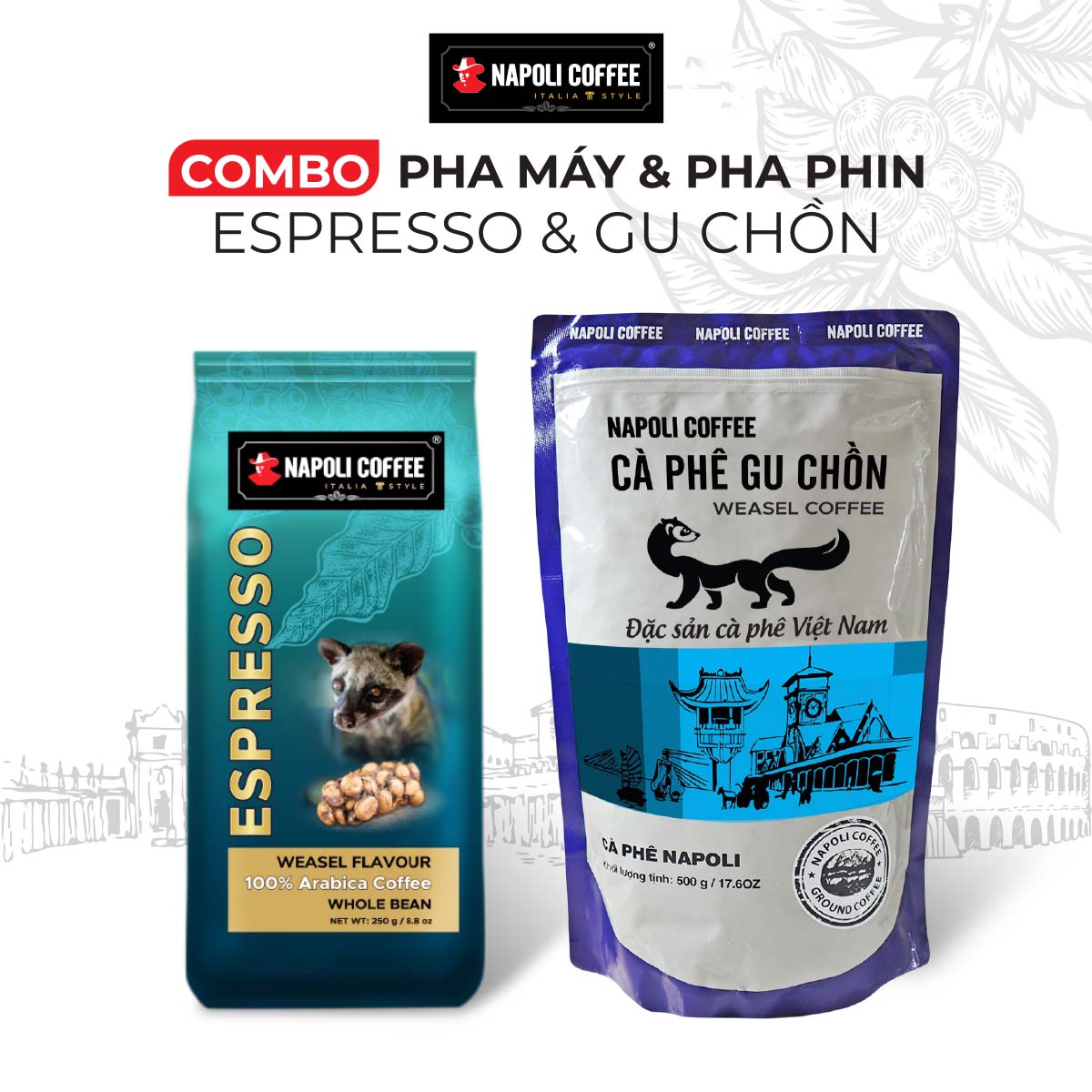Combo Cà Phê Espresso và Cà Phê Gu Chồn - Napoli Coffee