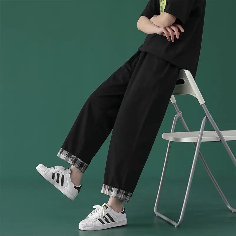 Quần Kaki Baggy Line Caro Nam Nữ KAKI Ống Suông Unisex - Kiểu quần sắn gấu caro QKK01