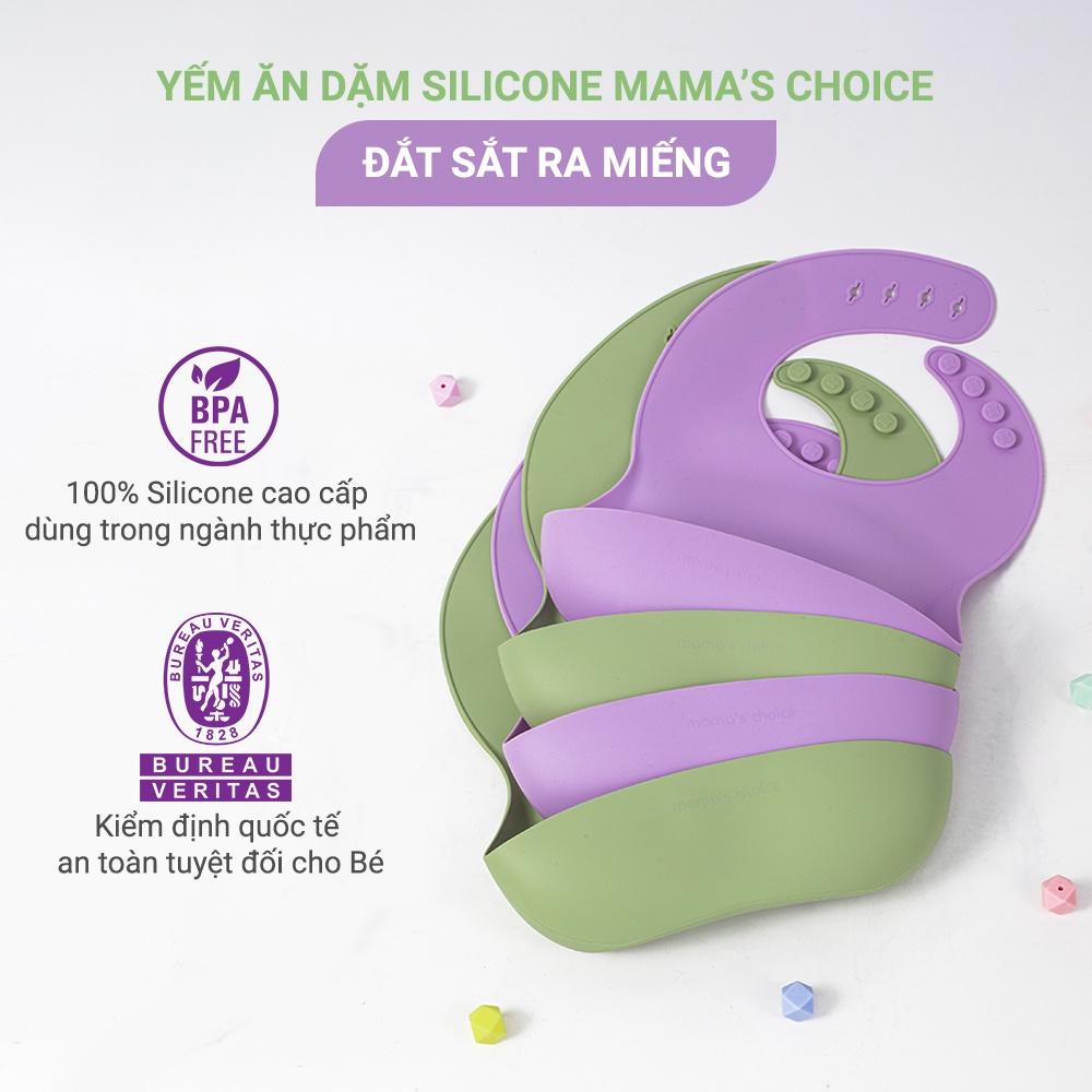 Yếm Ăn Dặm Silicone Mama's Choice Cao Cấp, Thiết Kế Đặc Biệt với Máng Chắn Thức Ăn và Nấc Điều Chỉnh Phù Hợp Với Bé