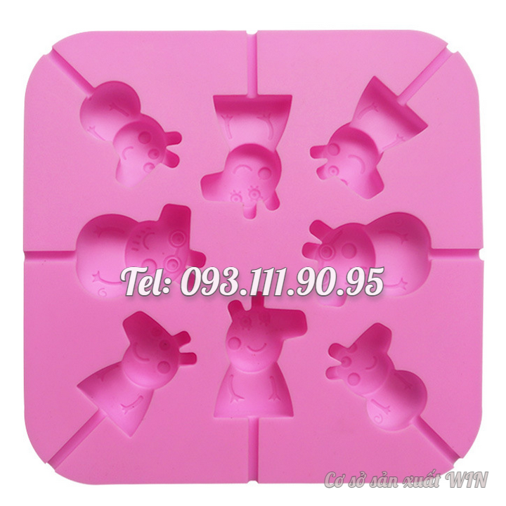 Khuôn silicon làm rau câu, socola, kẹo mút 8 heo con Cute Peppa – Mã số 1056