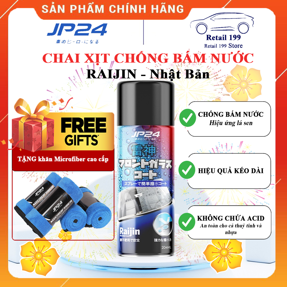 [CHÍNH HÃNG] Chai Xịt Phủ Nano Kính Ô Tô Chống Bám Nước JP24 Raijin - Nhật Bản