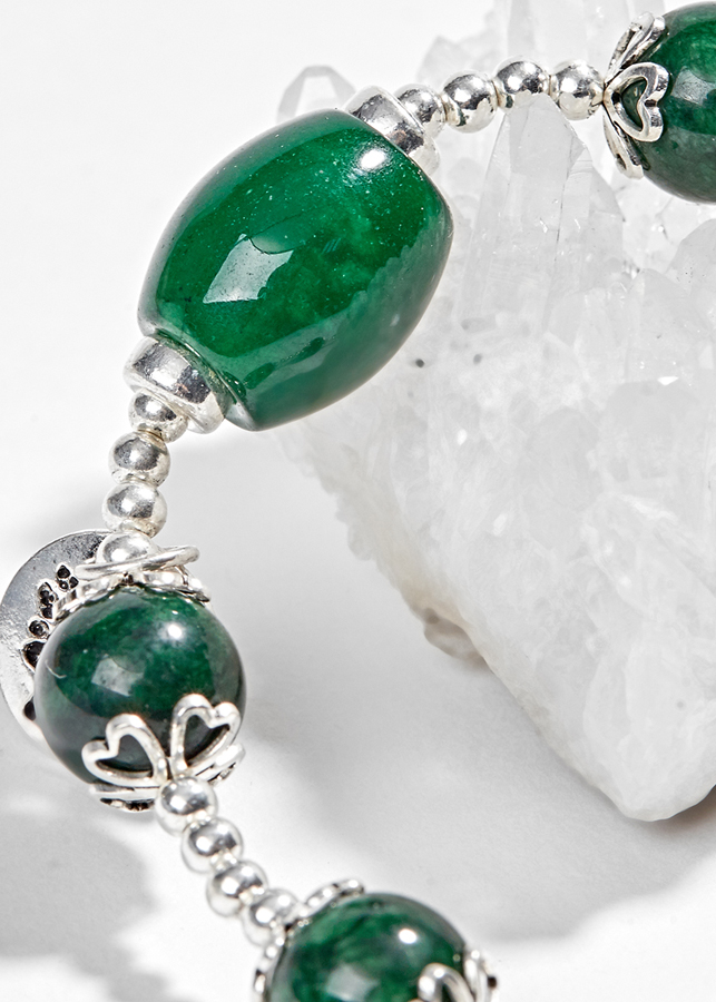 Vòng Đá Cẩm Thạch Sơn Thủy Phối Lu Thống & Charm Hoa Sen 10mm Ngọc Quý Gemstones