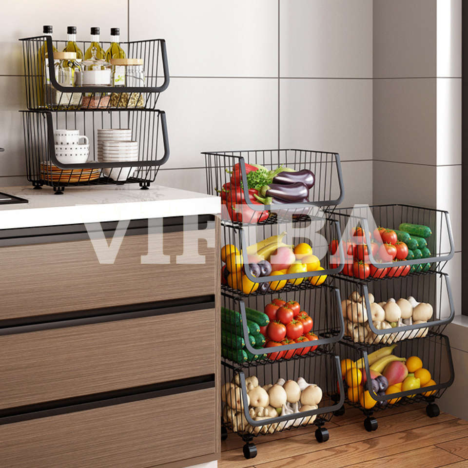 Kệ Rổ Nhà Bếp Đa Năng Chính Hãng VIFIBA Có Bánh Xe, Kệ Nhà Bếp Đựng Rau Củ Đồ Dùng Nhà Bếp Thép Carbon Chống Gỉ Sét Siêu Bền