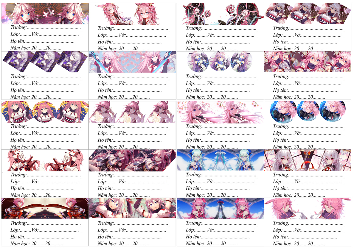 Nhãn vở set 60 nhãn Honkai Impact 3 "Giao mẫu ngẫu nhiên"