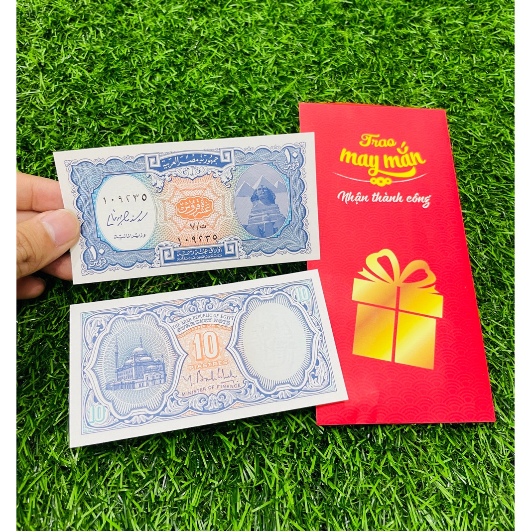 Tiền Ai Cập 10 Piastres, hình tượng nhân sư và kim tự tháp - kèm bao lì xì - The Merrick Mint