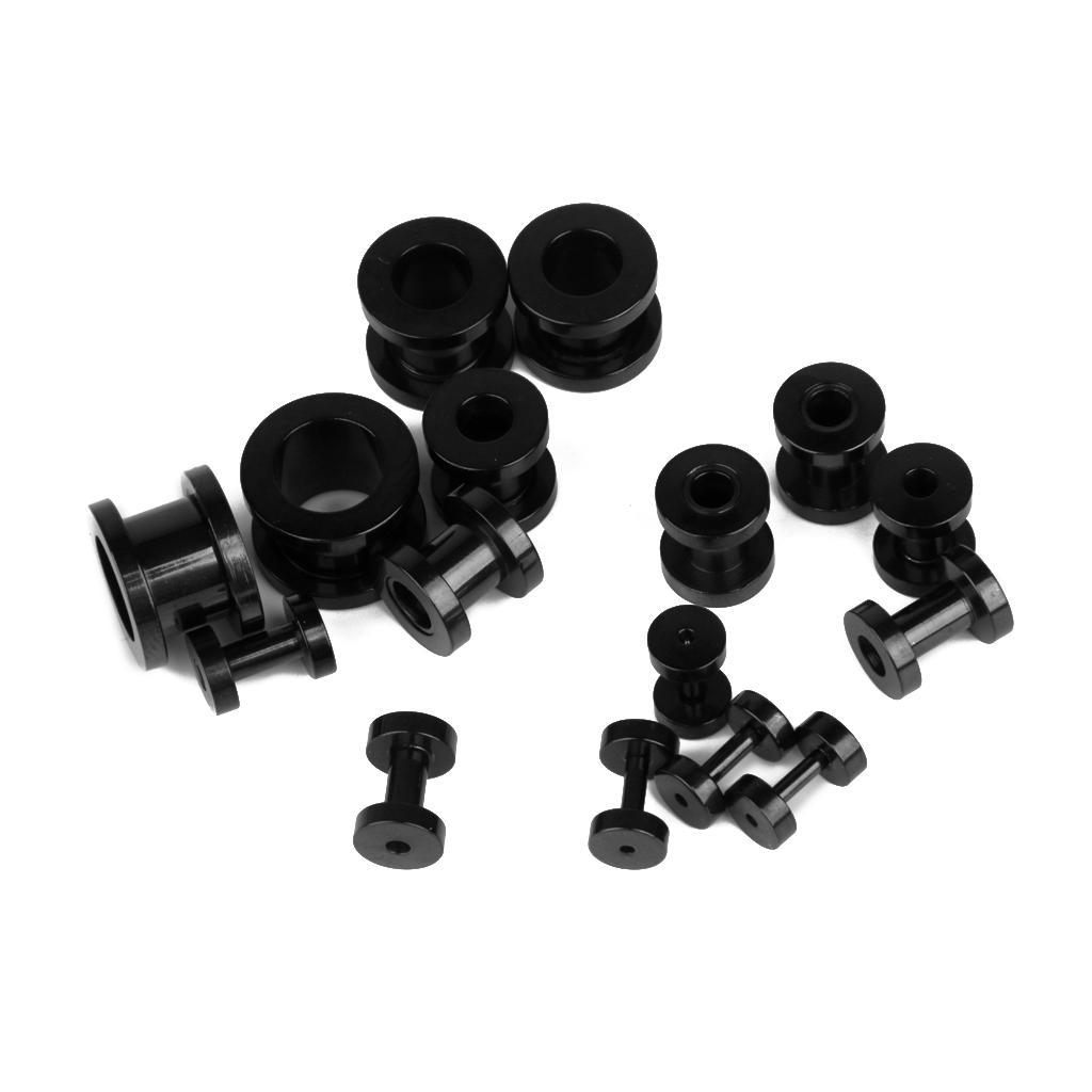 16PCS Stainless Steel Ear Plugs Tunnel Stretcher Expander Kit Black