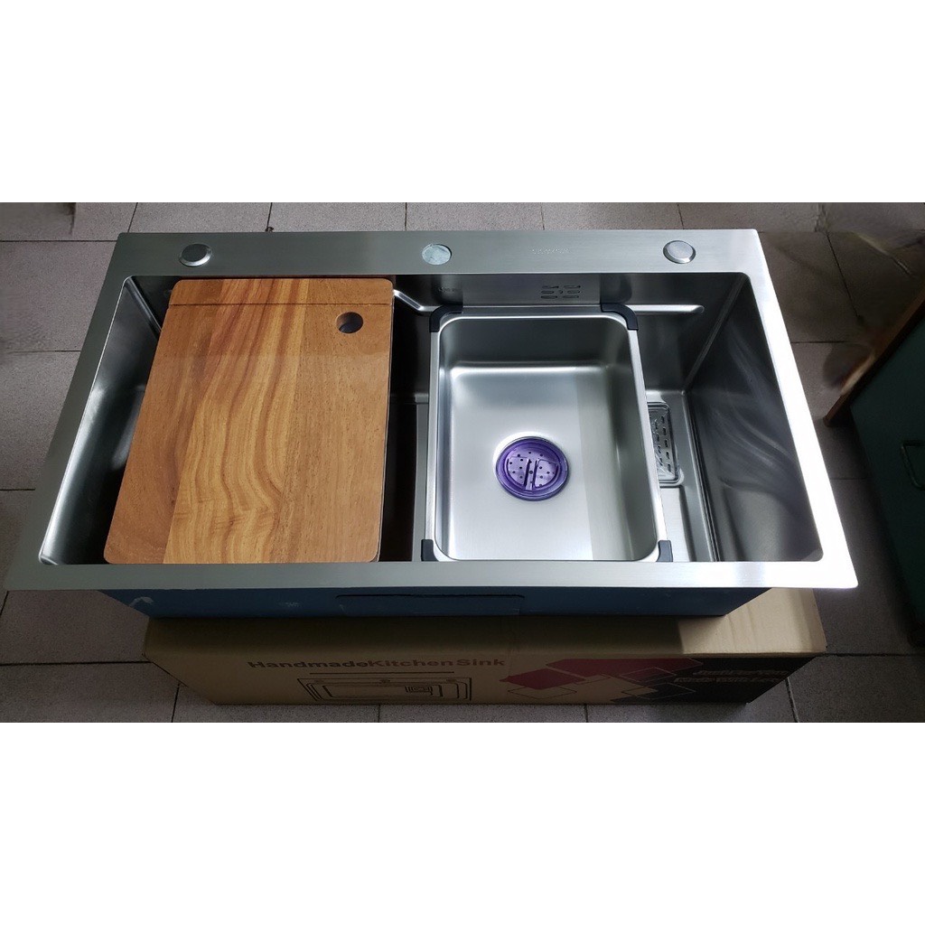 Bồn chậu rửa chén bát inox 304 1 hố lớn 78x46cm dày 3.5 li