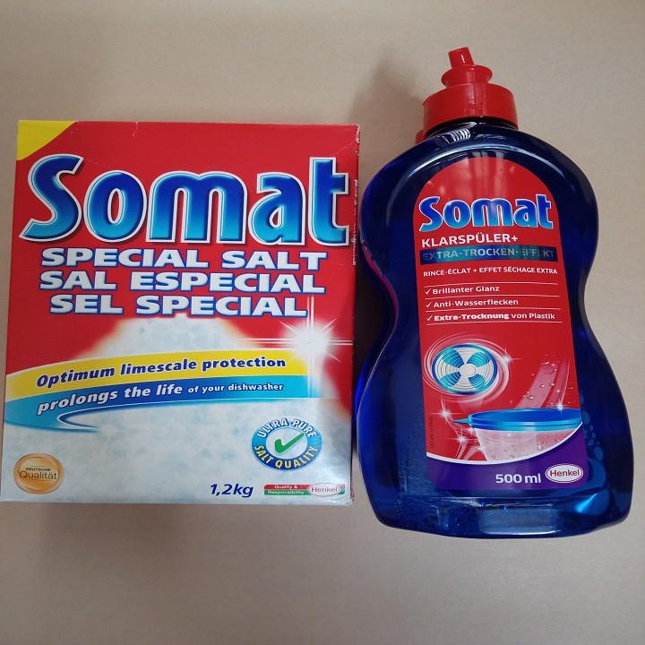 Combo muối làm mềm nước và chai nước làm bóng 750ml somat