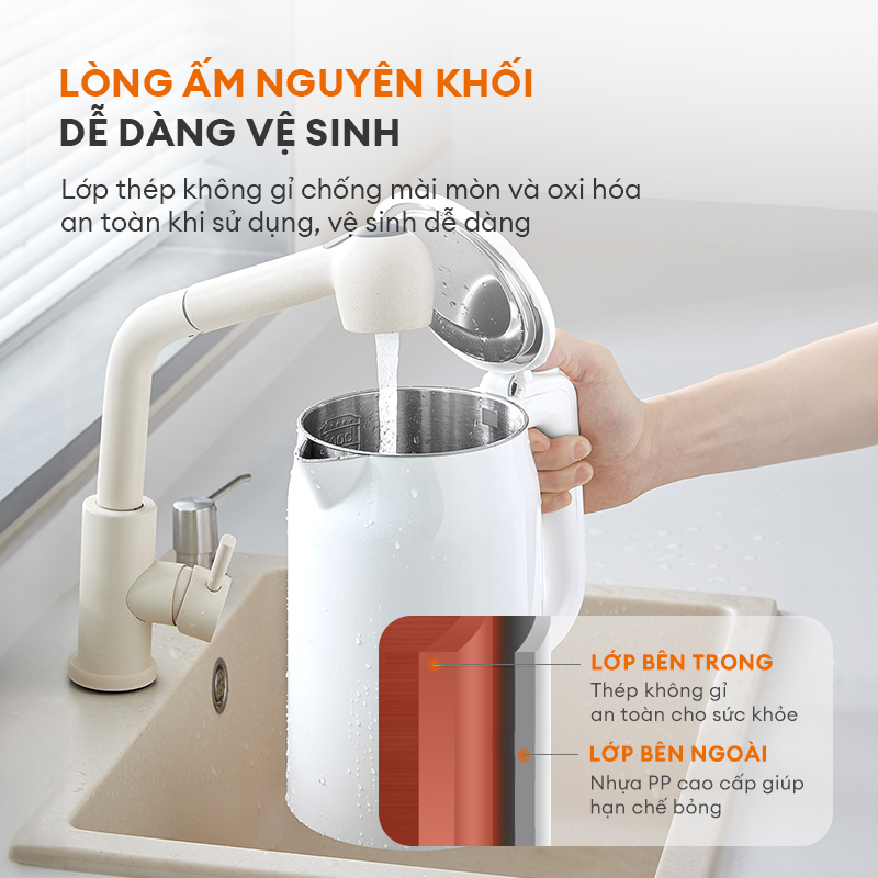 Bình đun nước siêu tốc 2L công suất 1500W cao cấp  EK20M-WH01A thương hiệu Gaabor - Hàng chính hãng