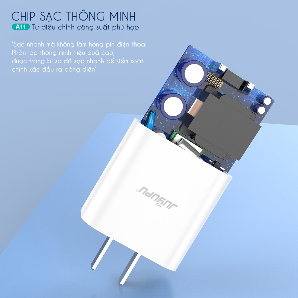 Sạc nhanh cho iPhone JUYUPU A11 PD 20W bộ sạc điện thoại gồm củ sạc và dây cáp sạc Type C to lightning cao cấp dành cho IOS - HÀNG CHÍNH HÃNG