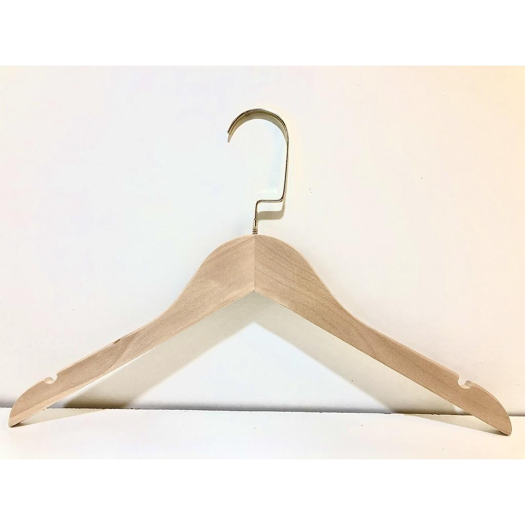 Móc treo quần áo bằng gỗ mộc đầu móc mạ vàng, dùng cho cửa hàng, shop thời trang, chụp ảnh live