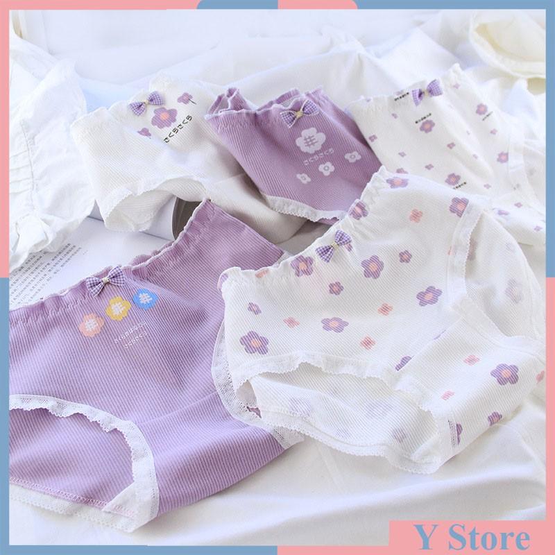 Quần Lót Cotton Co Dãn 4 Chiều Hoa 5 Cánh Tím Pastel